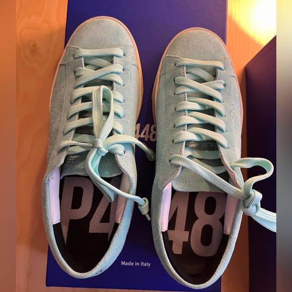 NWT P448 Jack Suede Low Top Sneaker (Women) Aqua P448 size 37 - Picture 15 of 16